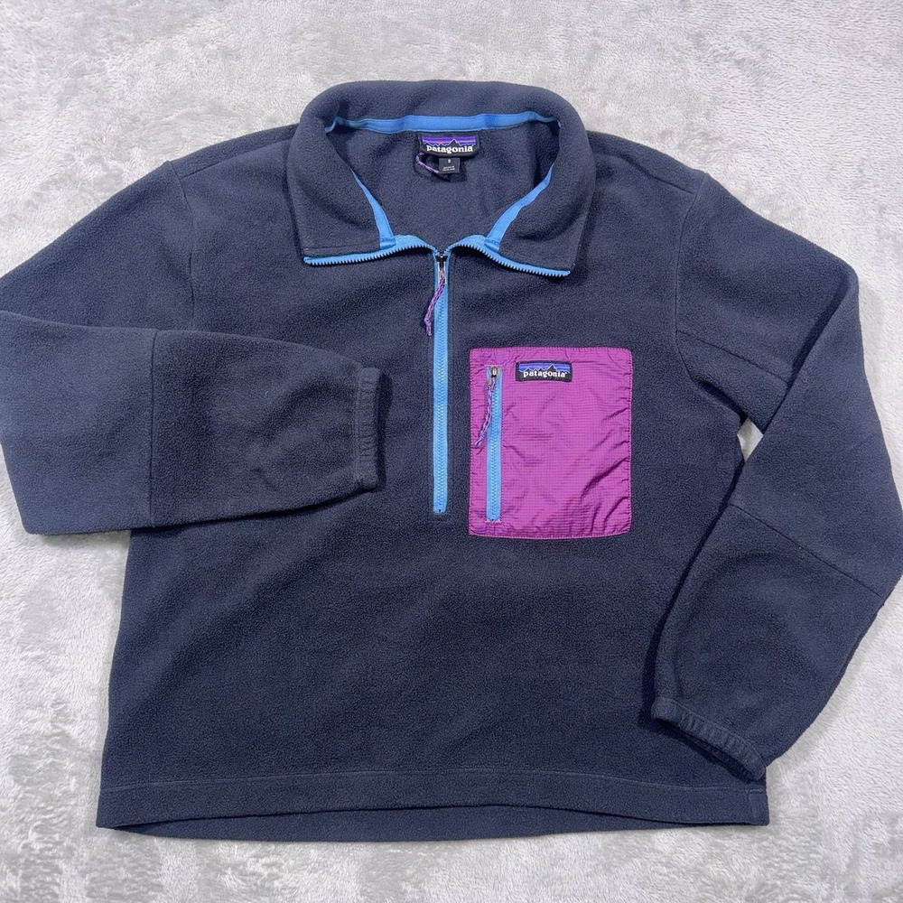 Patagonia Microdini 1/2 Zip Fleece Pullover Blue & Magenta Womens Small Hiking